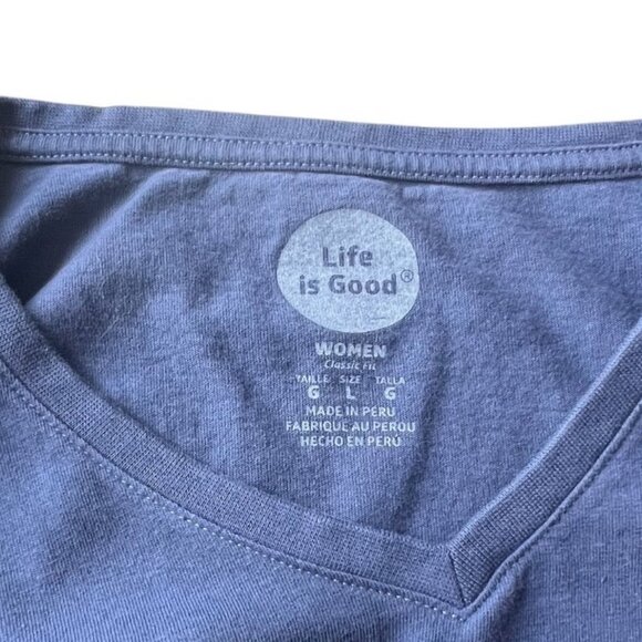 Life Is Good Womens Blue V Neck Long Sleeve Shirt Joyful Peace Navy Blue size L - Picture 7 of 7